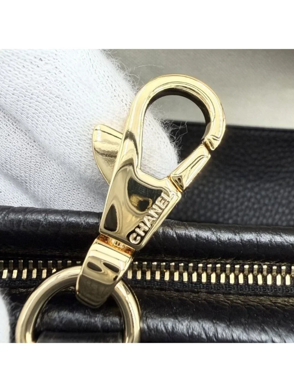 Chanel Tote Bag Small Shopping CC Logo Shoulder Grained Calfskin Black Gold